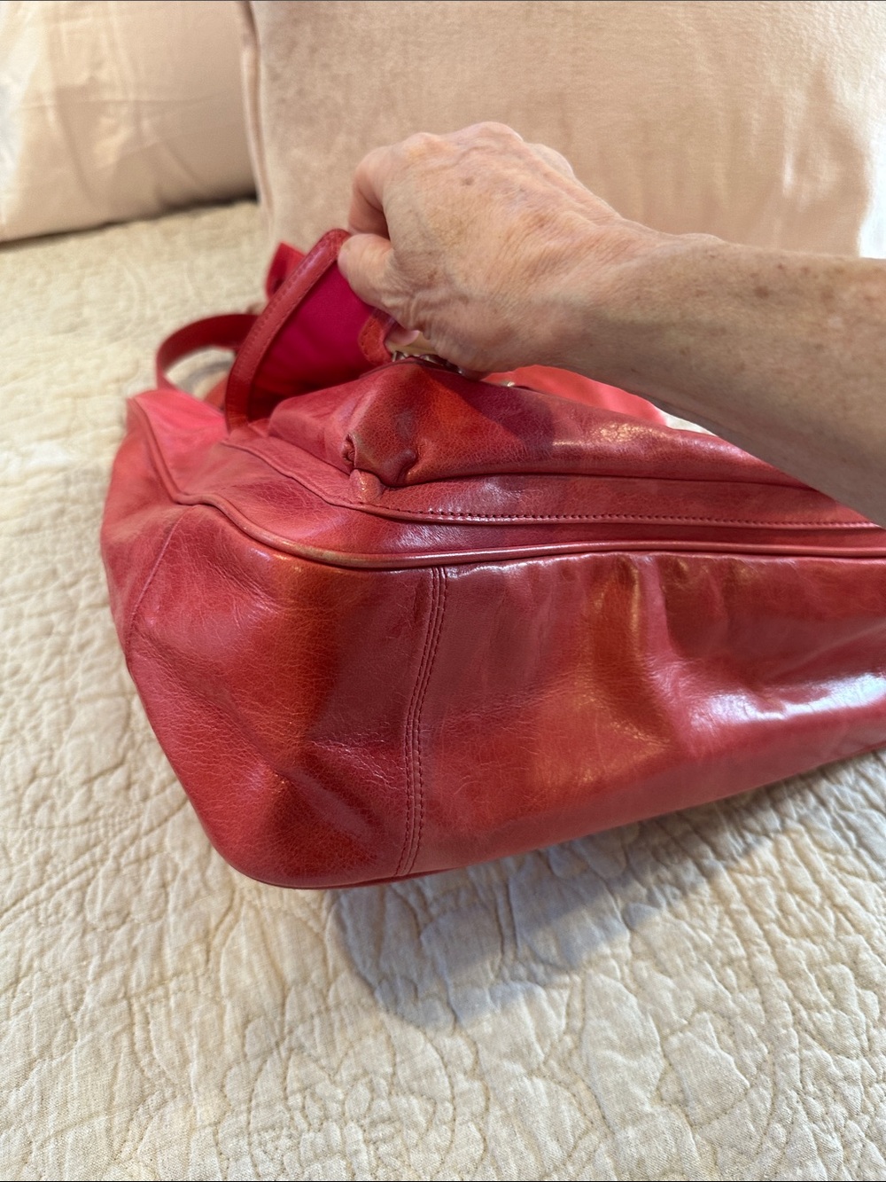 Coach Tote. Coral pink leather with Front Flap Pocket and Silver Hardware - Picture 11 of 13